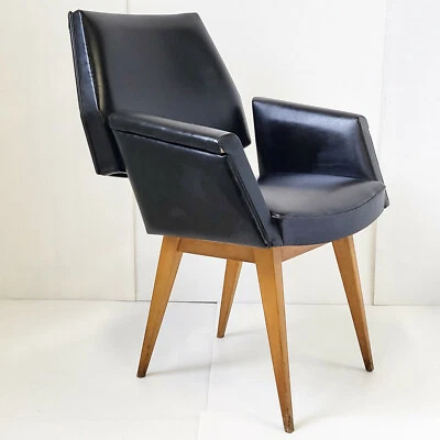 FAUTEUIL VINTAGE 1950 EN SKAI METAL & HETRE 50' FIFTIES ROCKABILLY 50's RETRO - Photo 1/4