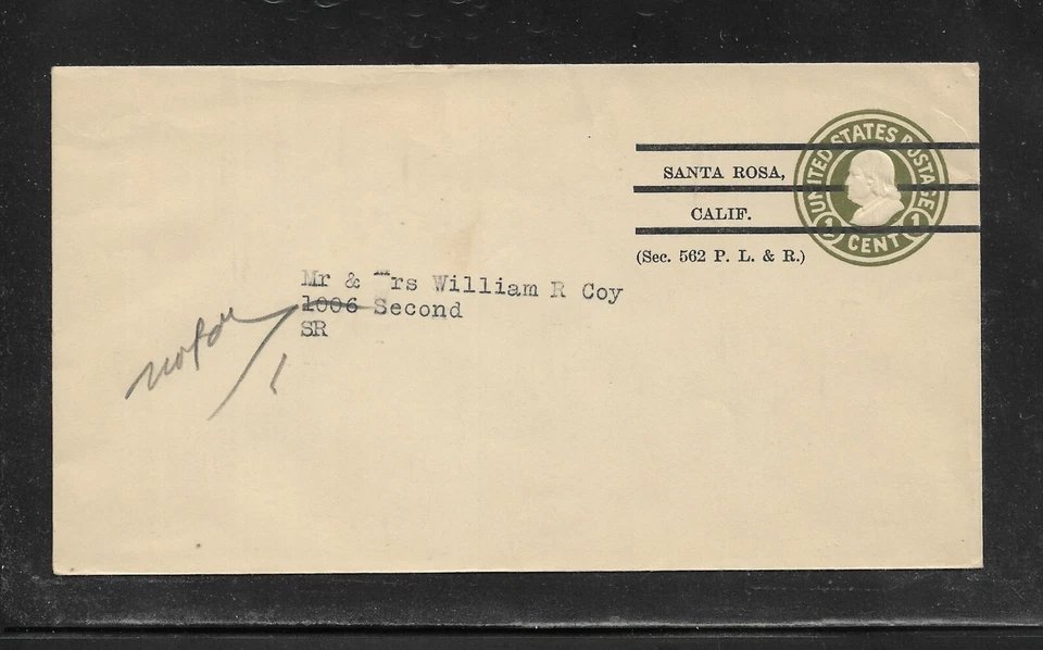 US Precancel Envelope: CA Santa Rosa - 1a2 E 10 33; Used - Image 1 of 1