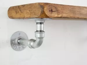 Par de soportes de estante de tubería de plata galvanizada industrial estilo curvo - ¡Steampunk! - Imagen 1 de 5
