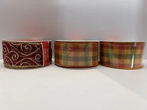 Fall Ribbon Bundle!! Three New Wired Spools, 2 Inches Wide And 25 Feet Long - Picture 1 of 3