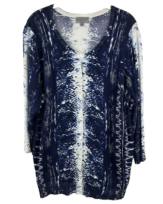 Joseph A. Cardigan Sweater Women 2X Artsy Blue Soft Stretch Button Up Tunic 3/4 - Image 1 of 4