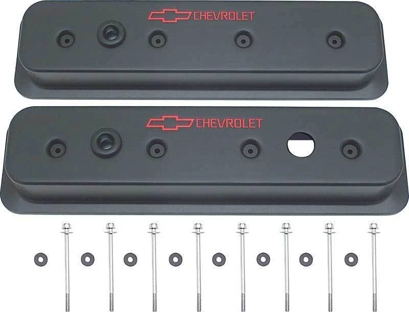 GM Performance 141-131 SBC Black Centerbolt Valve Covers, Tall, Red Bowtie / Che - Image 1 of 1