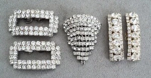 5 Vintage Rhinestone SHOE CLIPS Two = Pairs MUSI = Single - Bar Square Waterfall - Picture 1 of 6