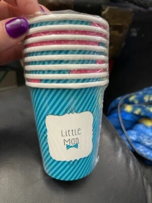 Bow or Bowtie? Gender Reveal Pink Blue Cute Baby Shower Party 9 oz. Paper Cups - Image 1 of 2