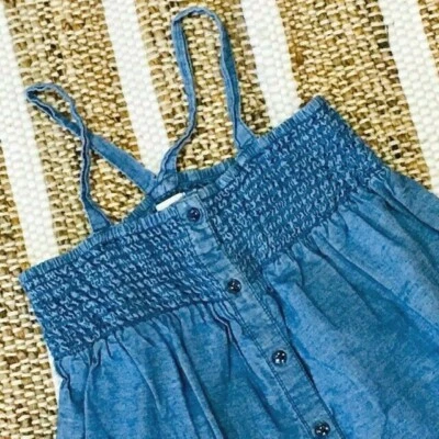 Chambray Denim Algodón Ojales Correa Espagueti Niña Top Camisa Verano 7 8 Escuela Foto 1 de 4