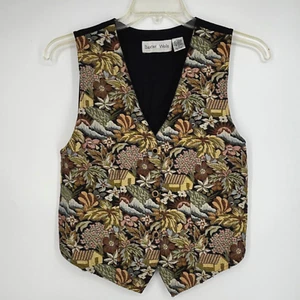 Baxter & Wells Womens Small XS Button Front Vest Floral House Mountains Brocade - Picture 1 of 8