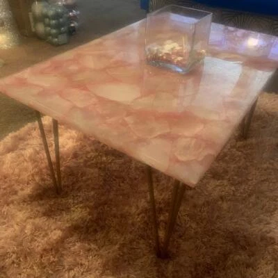 36" x 24" Rose Quartz Gemstone Table Handmade Crystal Accent for Home or Office - Image 1 of 4