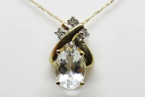 10K Solid Gold Aquamarine Diamond Pendant Necklace Natural Aquamarine Diamonds - Picture 1 of 12