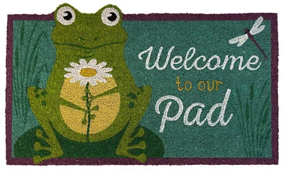 BRIARWOOD LANE Daisy Frog Summer Natural Fiber Coir Doormat Lily Pad Outdoor 18" x 30"