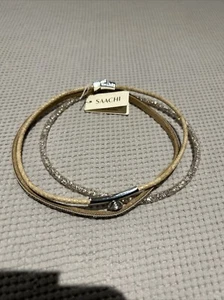 Saachi Choker Halskette drei Zöpfe Diamant Leder - Bild 1 von 9