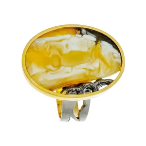 Impresionante Anillo Ámbar Báltico Genuino Rodio Dorado Plata Color Blanco - Imagen 1 de 2
