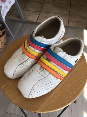 LACOSTE MYSTERE PUNCHED White Leather Rainbow Strap Flat Shoes Sneakers UK 5.5 - Image 1 of 4