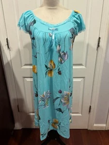 Women Short Sleeve Nightgown Lt Blue Multi Floral w/bow Size S/M 39"L x 20"W - Picture 1 of 4