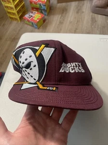 Vintage CCM NHL Anaheim Mighty Ducks großes Logo Druckknopflasche Mütze Kappe Wolle 20 JAHR SELTEN - Bild 1 von 14