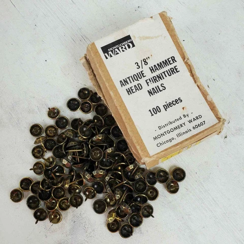 Vintage 100 Antique Hammer Head Furniture Restoration Nails Montgomery Ward Cover