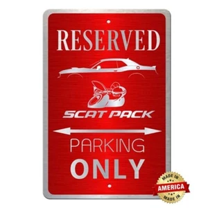 Challenger Scat Pack Rojo sobre Aluminio Cepillado Grabado Solo Estacionamiento Letrero 8"x 12" - Imagen 1 de 3