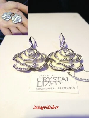 Orecchini Donna Rod. Argento SWAROVSKI ELEMENTS ORIGINALI Gioielli Sposa Fiore - Immagine 1 di 4