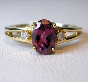0.96 ct Natural Rhodolite Garnet & Diamonds 10K Yellow Gold Ring Was $675 Video - Picture 1 of 11