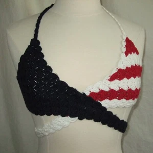 Tobi summertime American flag crocheted cross body Bra Bralette top size small - Picture 1 of 8