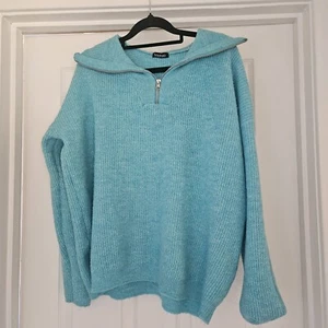 Boohoo Womens Turquoise Quarter-zip Jumper - Size 18 - Picture 1 of 4