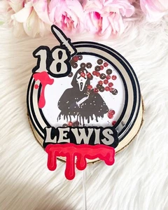PERSONALISED SCREAM 3D SHAKER CAKE TOPPER. Halloween Birthday Party Decoration - Picture 1 of 1