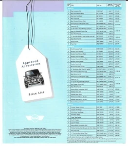 Rover Mini Accessories Price List 1998-99 UK Market Single Sheet Brochure - Picture 1 of 1