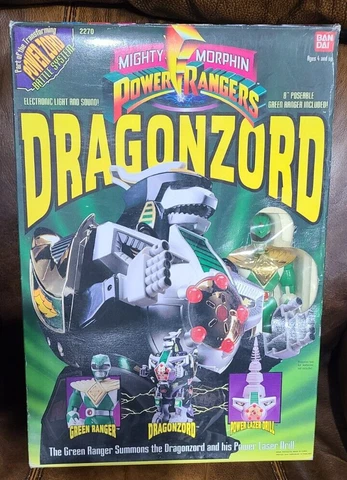VTG MMPR POWER RANGERS GREEN DRAGONZORD MEGAZORD W/ BOX &Paperwork Cover