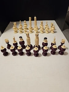 Bone Painted Chess Set No Board Complete Pieces. Made In Mexico - Picture 1 of 12