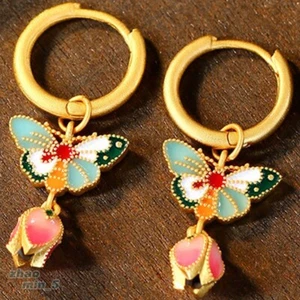 Butterfly Flower Drop Dangle Earrings Gold Tone Hoop Earring Jewelry Party Gifts - Picture 1 of 4