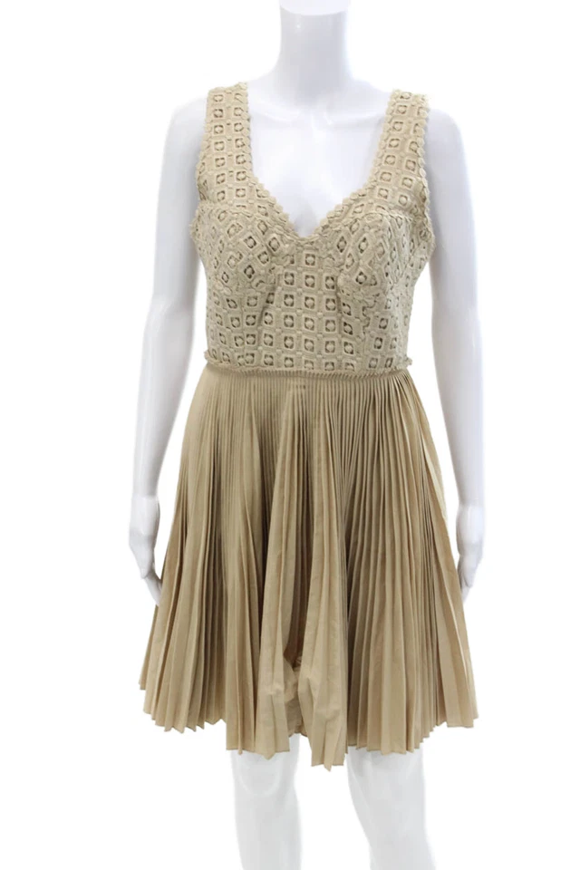 Vestido falda plisada sin mangas de algodón beige talla 6 Catherine Malandrino para mujer Foto 1 de 4