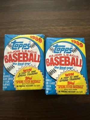 10 нераспечатанных бейсбольных восковых упаковок 1989 Topps — 150 карточек + жевательная резинка - Изображение 1 из 2