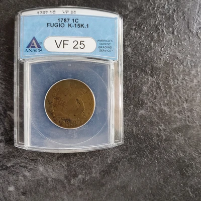 1787 Copper Fugio Cent ANACS VF 25 K-15K.1-RARE VARIETY?  #120 - Image 1 of 4