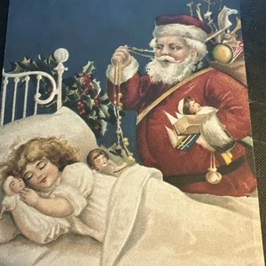 Tarjeta de Navidad de Colección Santa Ellen Clapsaddle Repop Sello Retro Niña Dormitorio - Imagen 1 de 5