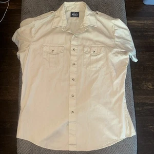 Woolrich Kurzarm Herren XL hellbraun beige Schulterklappen Militär Safari USA Vintage - Bild 1 von 13