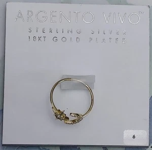 Argento Vivo Women's Sterling Silver 18KT Gold Plated Ring Star & Moon SZ 6 New - Picture 1 of 9