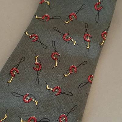 POLO Ralph Lauren Corbata Para Hombres Verde Seda Polo Corto Herradura Estampado Completo Hecho en EE. UU. Foto 1 de 4