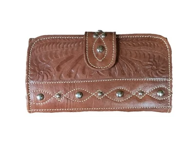 Cartera triple de cuero genuino marrón artesanal AMERICAN WEST para mujer Foto 1 de 4