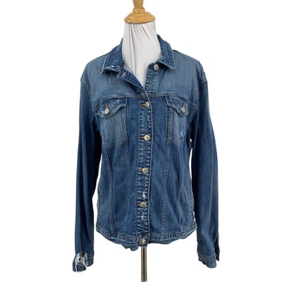 Joes Jeans Jacket Women L Large Distressed Denim Collared Button Front Relaxed - Image 1 of 4