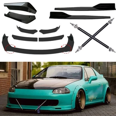 For Honda Civic del Sol Front Bumper Lip Spoiler+Side Skirt+Rear Lip Strut Rods - Image 1 of 4