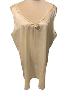 Cover Look Vintage Nachthemd Beige Satin Mittellang Spitze Ausschnitt W Rose 1X - Bild 1 von 6
