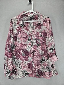 Studio Works Mujer Manga con lengüeta enrollable Abotonada, Estampado Paisley Rosa/Borgoña, 2XL - Imagen 1 de 7