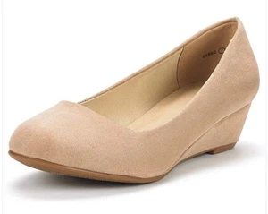Dream Pairs Shoes Womens UK 6 Debbie Wedge Pumps Beige Comfort Slip On Casual - Picture 1 of 2
