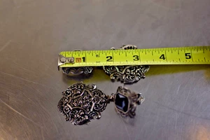 Black 928 Filigree clip earrings dangle drop  - Picture 1 of 5