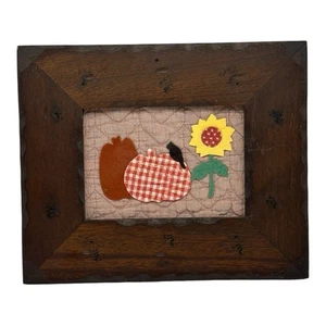 Handgefertigte Textil Halloween Herbst Kunst im Holzrahmen Kürbisse Krähe Sonnenblume - Bild 1 von 10