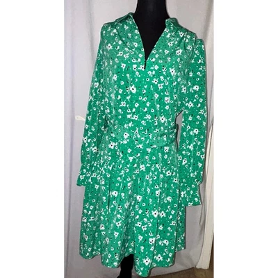 Karl Lagerfeld Paris Green Floral Print Long Sleeve Belted Mini Dress - Image 1 of 4