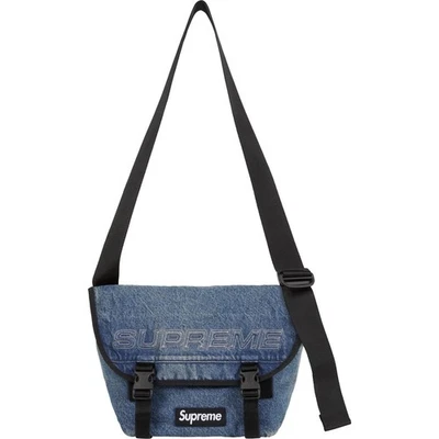 Supreme Denim Messenger Bag Washed Indigo Reflective Logo Water Resistant FW25 - Image 1 of 4