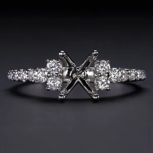 NATURAL DIAMOND OVAL CUT RING SETTING 8x6 RADIANT EMERALD 14k WHITE GOLD MOUNT - Picture 1 of 3