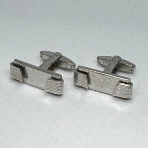 Foster Manschettenknöpfe silberfarben rechteckig gerippter Rand 3,5 cm - Bild 1 von 8