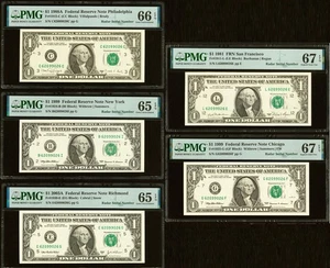 5er Set passende $1 Radar Seriennummern PMG 67 PMG 66, PMG65 (5 Scheine insgesamt) - Bild 1 von 6