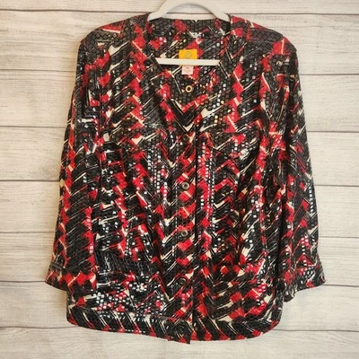 Ruby Rd. Road Woman Womens jacket blazer shiny 18W Black Red White Holiday - Image 1 of 4